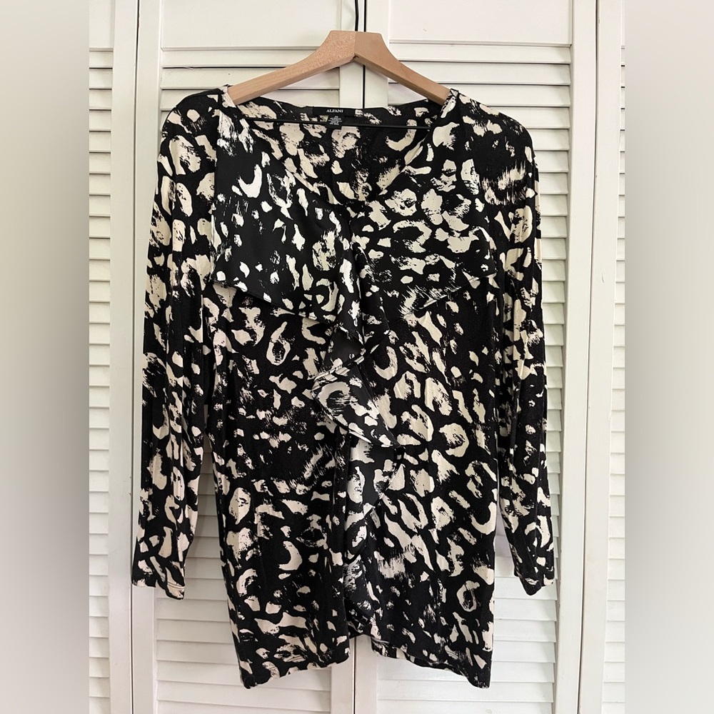 Alfani Animal Print Black and White Long Sleeve Blouse